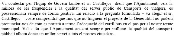Resposta de l'Equip de Govern de l'Ajuntament de Gavà a la proposta del PPC de Gavà perquè presenti al·legacions al pla de la Generalitat de fer un carril bus a l'autovia de Castelldefels (C-31) (28 de febrer de 2008)
